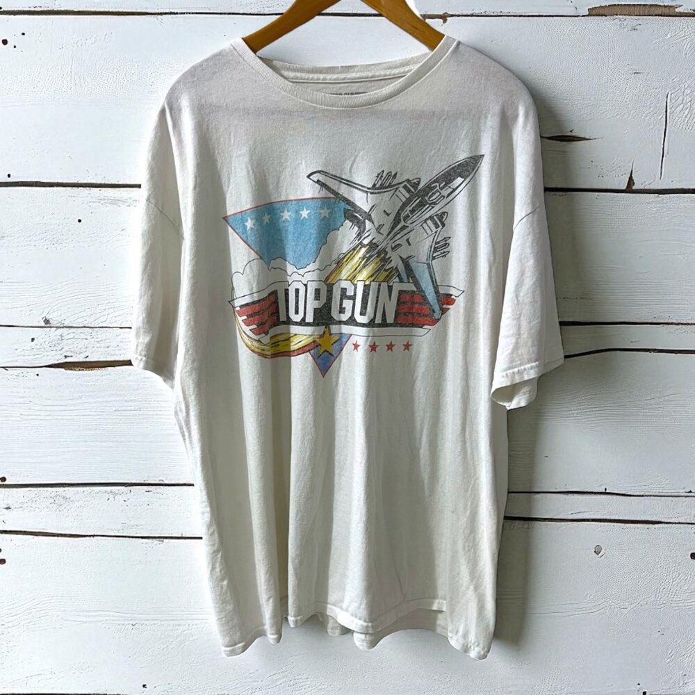 Vintage Y2K Top Gun Men's Thrashed White‎ Graphic T-Shirt 2XL